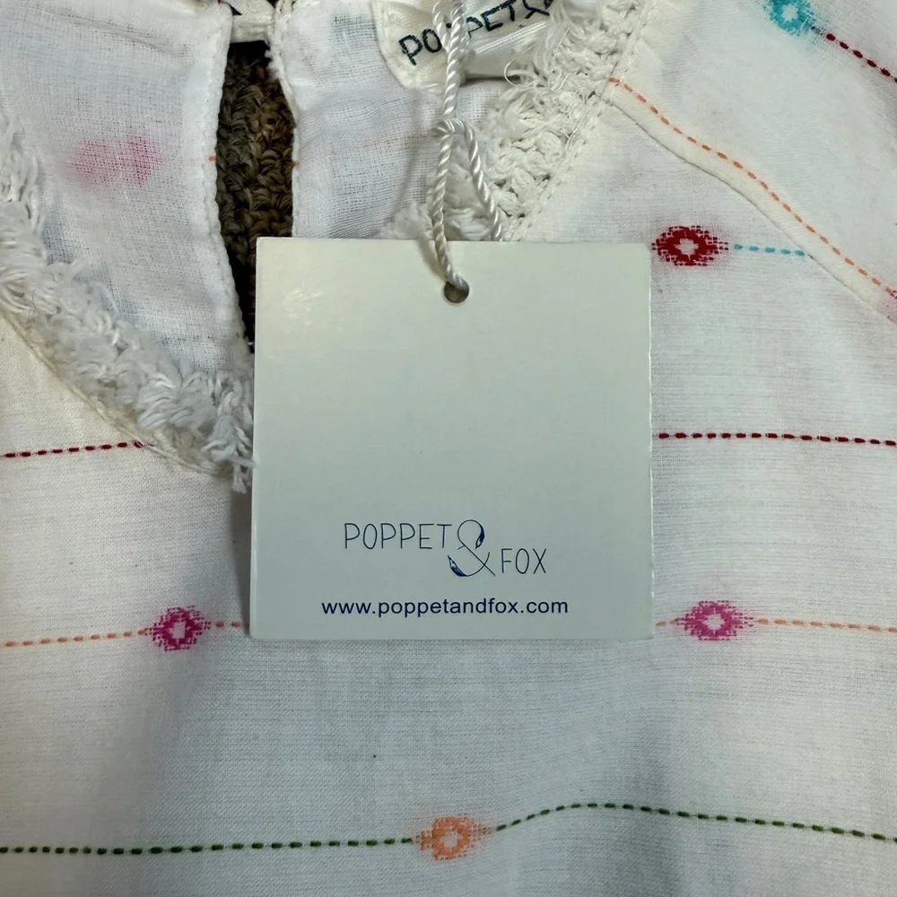 NWT Poppet & Fox: Girls White Dress with Colorful Aztec Design, Size 6